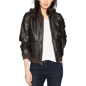 Levi’s Black Faux Leather Zip Jacket with hood XS